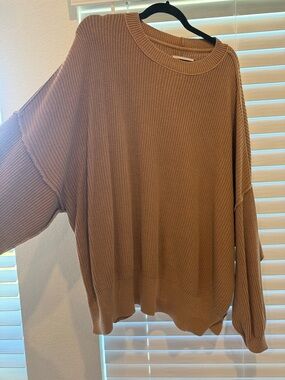 aerie Oversized Ribbed Sweater in Camel Brown